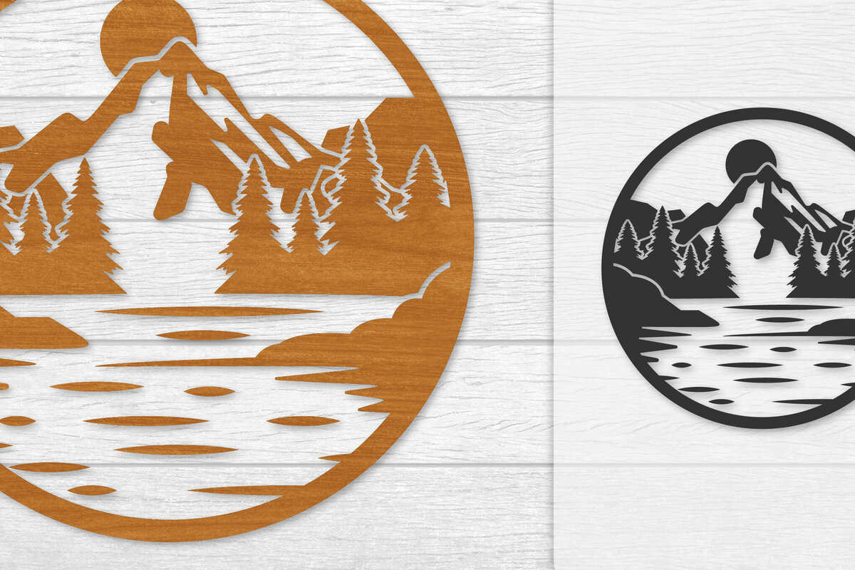 Intra απο ξύλο plywood 3mm-4mm πάχος – Διακόσμηση τοίχου Sunset Mountain Lasercut Δίασταση  40x30 cm INTRAFABR-114274717