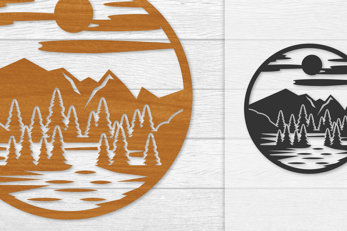 Intra απο ξύλο plywood 3mm-4mm πάχος – Διακόσμηση τοίχου Sunset Mountain Lasercut Δίασταση  40x30 cm INTRAFABR-114274784