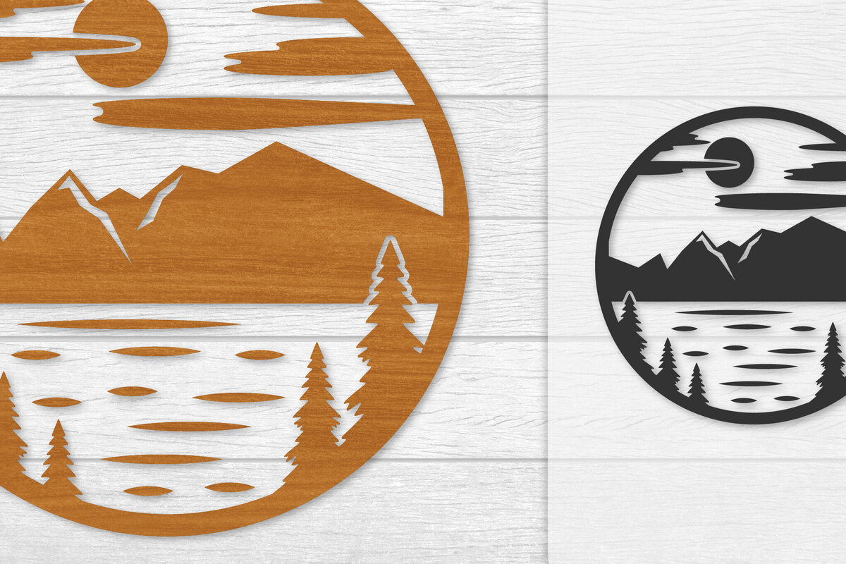 Intra απο ξύλο plywood 3mm-4mm πάχος – Διακόσμηση τοίχου Sunset Mountain Lasercut Δίασταση  40x30 cm INTRAFABR-114274866