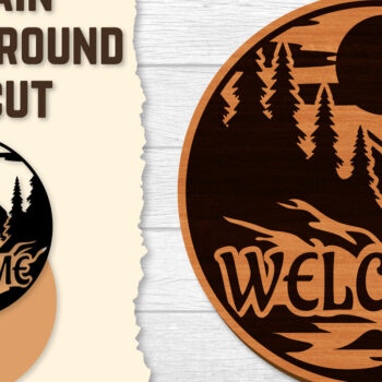 Intra απο ξύλο plywood 3mm-4mm πάχος – Sunset Mountain Welcome Sign Round Laser Δίασταση  40x30 cm INTRAFABR-118569023 - Image 1