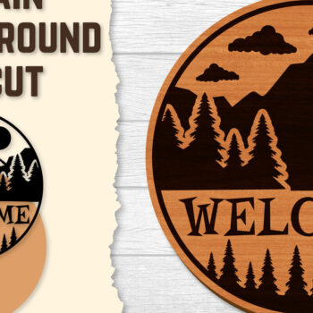 Intra απο ξύλο plywood 3mm-4mm πάχος – Sunset Mountain Welcome Sign Round Laser Δίασταση  40x30 cm INTRAFABR-118569026 - Image 1