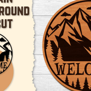 Intra απο ξύλο plywood 3mm-4mm πάχος – Sunset Mountain Welcome Sign Round Laser Δίασταση  40x30 cm INTRAFABR-118569030 - Image 1