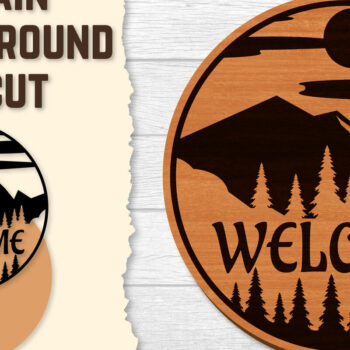 Intra απο ξύλο plywood 3mm-4mm πάχος – Sunset Mountain Welcome Sign Round Laser Δίασταση  40x30 cm INTRAFABR-118569034 - Image 1