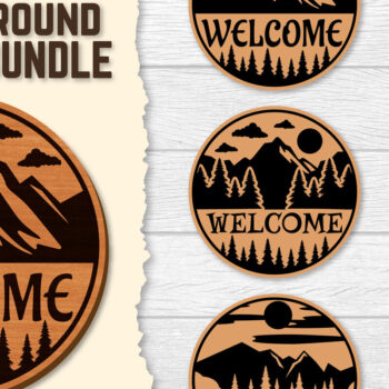 Intra απο ξύλο plywood 3mm-4mm πάχος – Sunset Mountain Welcome Sign Round Laser Δίασταση  40x30 cm INTRAFABR-118569041 - Image 1