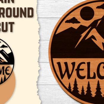 Intra απο ξύλο plywood 3mm-4mm πάχος – Sunset Mountain Welcome Sign Round Laser Δίασταση  40x30 cm INTRAFABR-118569041 - Image 2