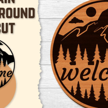 Intra απο ξύλο plywood 3mm-4mm πάχος – Sunset Mountain Welcome Sign Round Laser Δίασταση  40x30 cm INTRAFABR-118569021 - Image 1