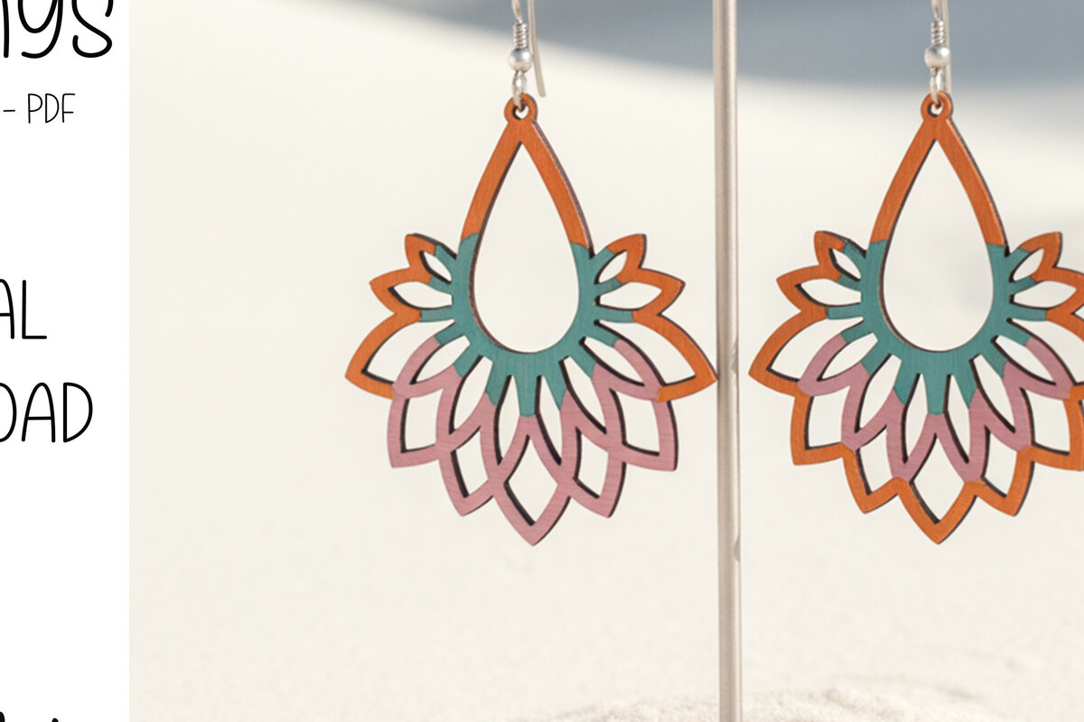 Intra απο ξύλο plywood 3mm-4mm πάχος – Σκουλαρίκια Sunset Petal Drop Δίασταση  5x5 cm INTRAFABR-121920040