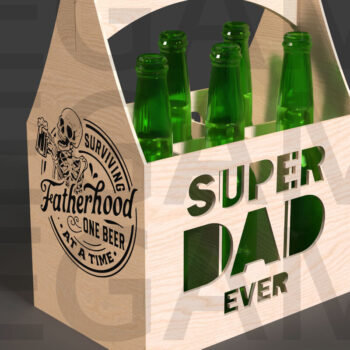 Intra απο ξύλο plywood 3mm-4mm πάχος – Super Dad Ever Beer Carrier Cut Laser Δίασταση  20x20 cm INTRAFABR-122114054 - Image 1