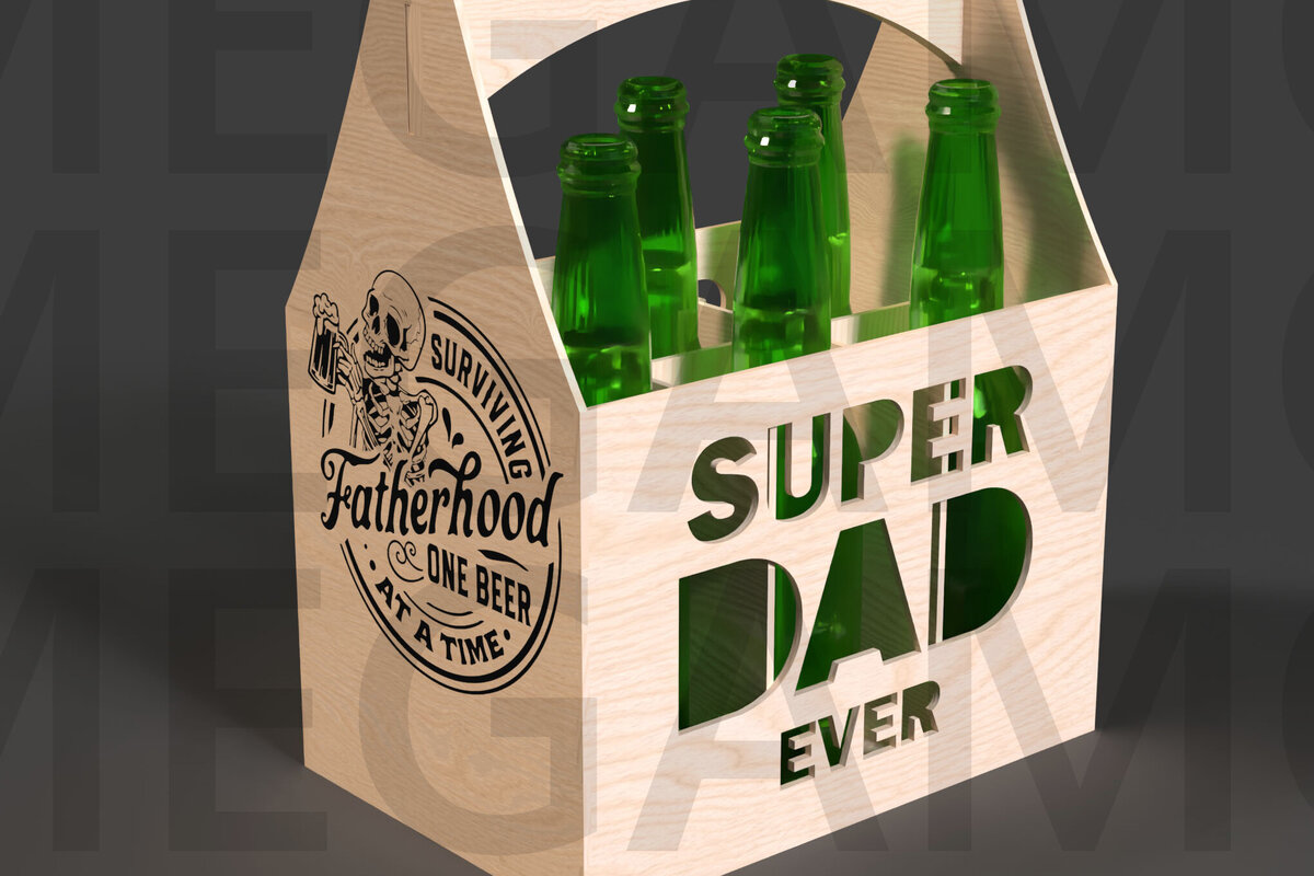 Intra απο ξύλο plywood 3mm-4mm πάχος – Super Dad Ever Beer Carrier Cut Laser Δίασταση  20x20 cm INTRAFABR-122114054
