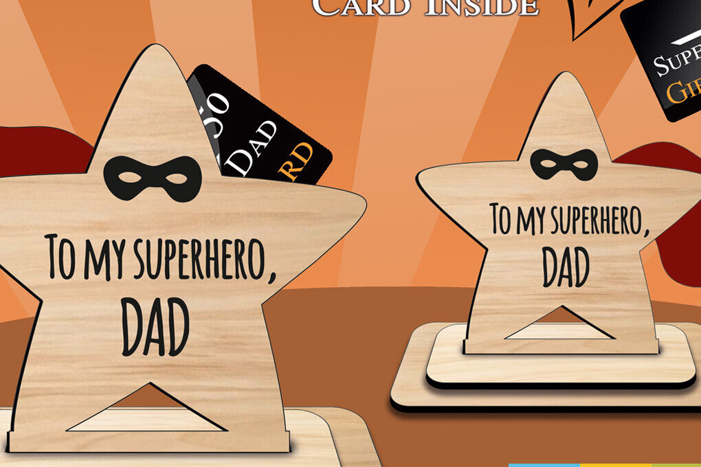 Intra απο ξύλο plywood 3mm-4mm πάχος – Κάτοχος δωροκάρτας για την Ημέρα του Πατέρα Superhero Δίασταση  20x20 cm INTRAFABR-103465321