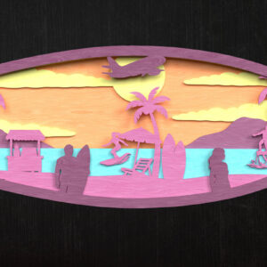 Intra απο ξύλο plywood 3mm-4mm πάχος – Surfboard Beach Scene Layered Δίασταση  20x20 cm INTRAFABR-120349704