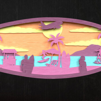 Intra απο ξύλο plywood 3mm-4mm πάχος – Surfboard Beach Scene Layered Δίασταση  20x20 cm INTRAFABR-120349704 - Image 1