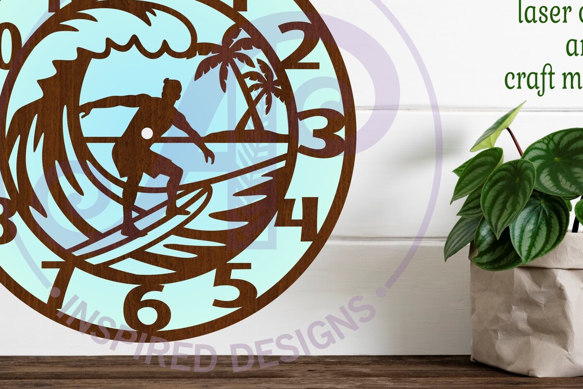 Intra απο ξύλο plywood 3mm-4mm πάχος – Ρολόι Surfer Ρολόι τοίχου Αρχεία κοπής με λέιζερ Δίασταση  40x30 cm INTRAFABR-122837336