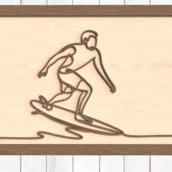 Intra απο ξύλο plywood 3mm-4mm πάχος – Surfer One Line Art Δίασταση  20x20 cm INTRAFABR-123096497 - Image 1