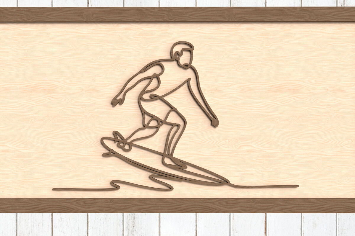Intra απο ξύλο plywood 3mm-4mm πάχος – Surfer One Line Art Δίασταση  20x20 cm INTRAFABR-123096497