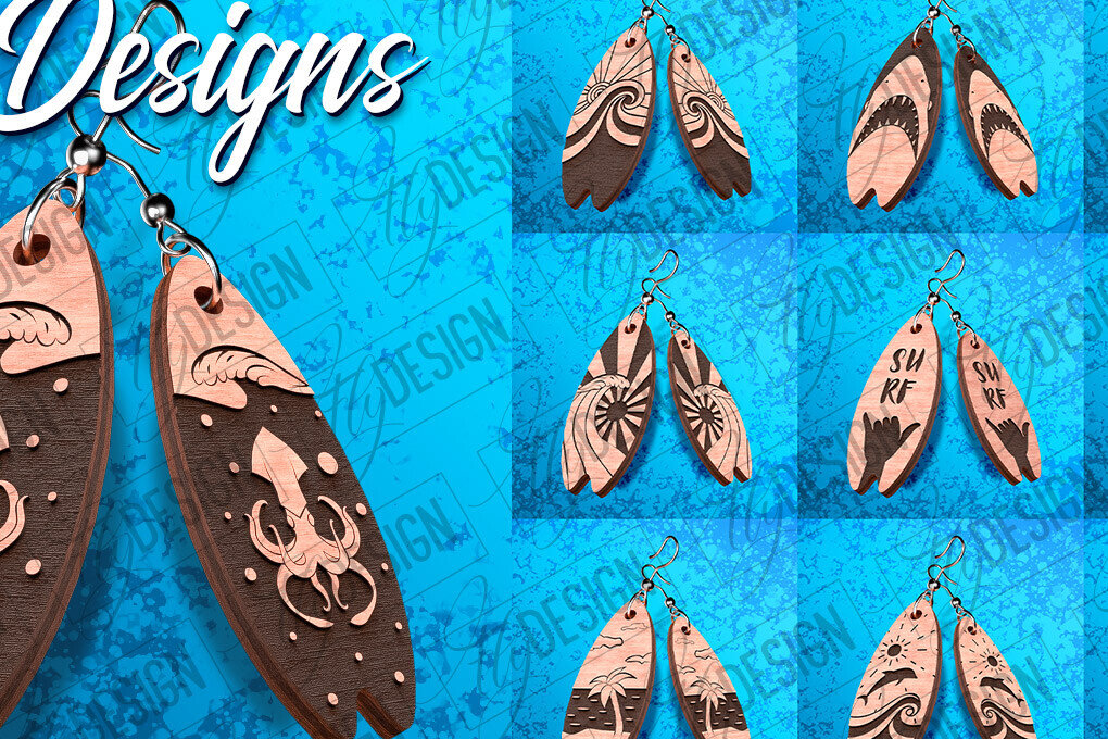 Intra απο ξύλο plywood 3mm-4mm πάχος – Σκουλαρίκια Surfing Δίασταση  5x5 cm INTRAFABR-78563063