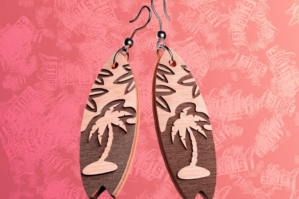 Intra απο ξύλο plywood 3mm-4mm πάχος – Σκουλαρίκια Surfing Δίασταση  5x5 cm INTRAFABR-76366001