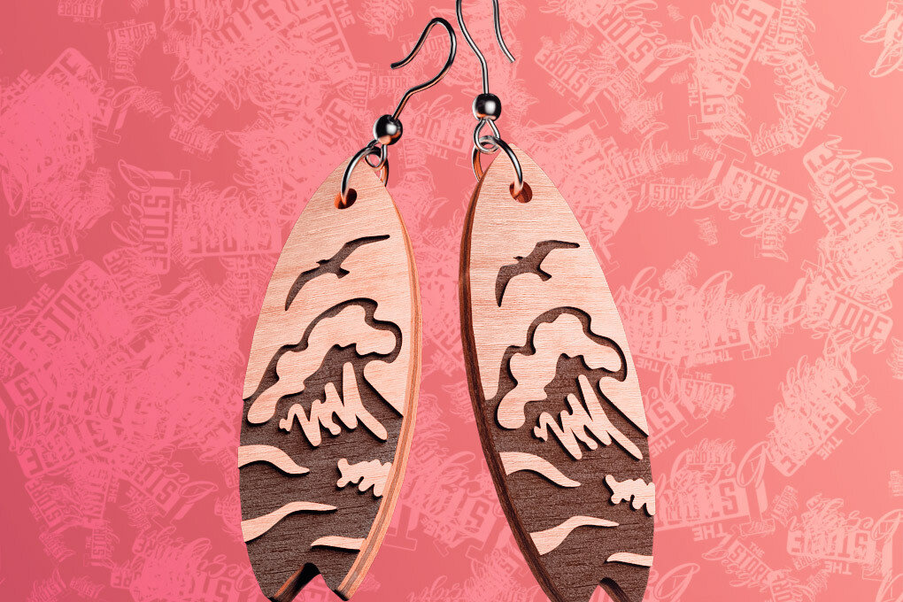 Intra απο ξύλο plywood 3mm-4mm πάχος – Σκουλαρίκια Surfing Δίασταση  5x5 cm INTRAFABR-76366051