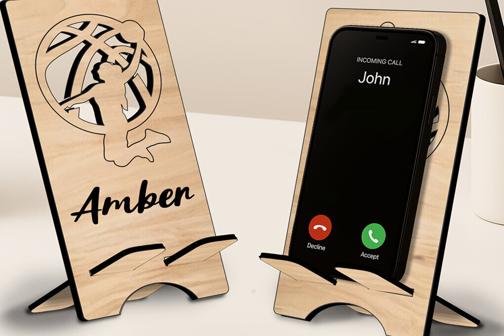 Intra απο ξύλο plywood 3mm-4mm πάχος – Βάση στήριξης τηλεφώνου Basketball Woman Δίασταση  20x20 cm INTRAFABR-122774705