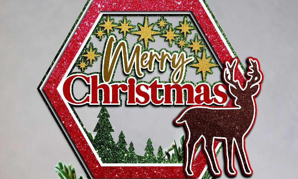 Intra απο ξύλο plywood 3mm-4mm πάχος – SVG Cake Topper Καλά Χριστούγεννα Τάρανδοι Δίασταση  20x20 cm INTRAFABR-112668337