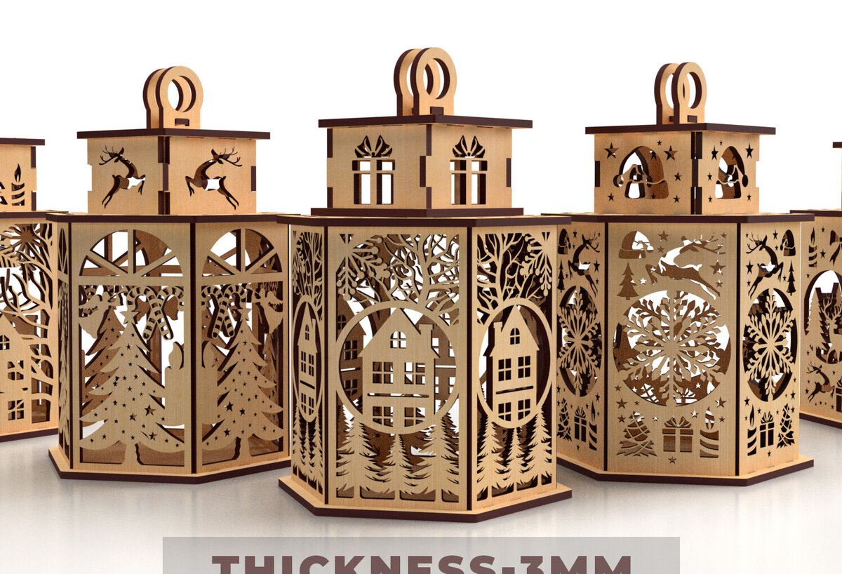 Intra απο ξύλο plywood 3mm-4mm πάχος – Πακέτο κοπής με λέιζερ Χριστουγεννιάτικου φαναριού Δίασταση  20x20 cm INTRAFABR-83637790