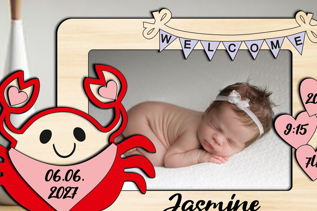 Intra απο ξύλο plywood 3mm-4mm πάχος – Δώρο κορνίζας για μωρό Crab Laser Δίασταση  20x20 cm INTRAFABR-123794893