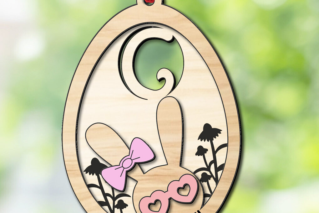 Intra απο ξύλο plywood 3mm-4mm πάχος – SVG Πασχαλινό γράμμα Γ Κουνελάκι Καλάθι Αυγών Ετικέτα Δίασταση  20x20 cm INTRAFABR-118689300