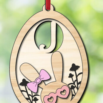 Intra απο ξύλο plywood 3mm-4mm πάχος – SVG Πασχαλινό γράμμα J Bunny Egg Basket Tag Δίασταση  20x20 cm INTRAFABR-118766098 - Image 1