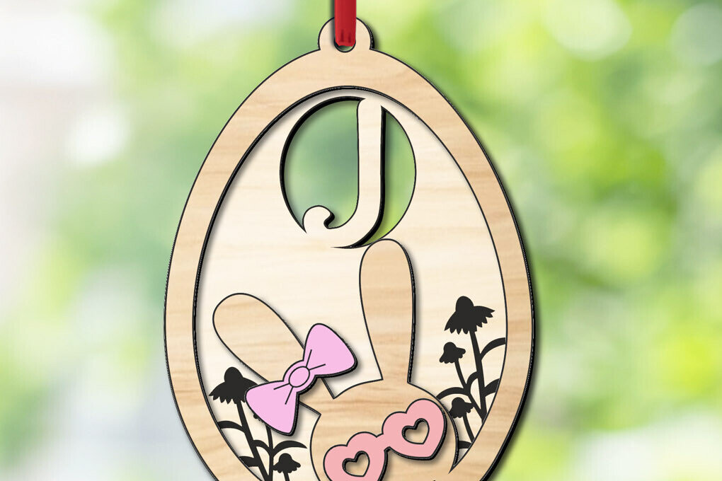 Intra απο ξύλο plywood 3mm-4mm πάχος – SVG Πασχαλινό γράμμα J Bunny Egg Basket Tag Δίασταση  20x20 cm INTRAFABR-118766098