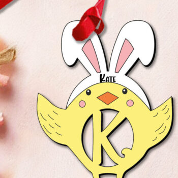 Intra απο ξύλο plywood 3mm-4mm πάχος – SVG Πασχαλινό γράμμα K Καλάθι με κοτόπουλο Δίασταση  20x20 cm INTRAFABR-112718987 - Image 1