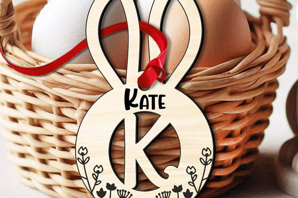 Intra απο ξύλο plywood 3mm-4mm πάχος – SVG Πασχαλινό γράμμα K Laser Bunny Basket Δίασταση  20x20 cm INTRAFABR-118428882