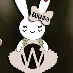 Intra απο ξύλο plywood 3mm-4mm πάχος – SVG Laser Πασχαλινό γράμμα W Bunny φόρεμα Δίασταση  20x20 cm INTRAFABR-114576239