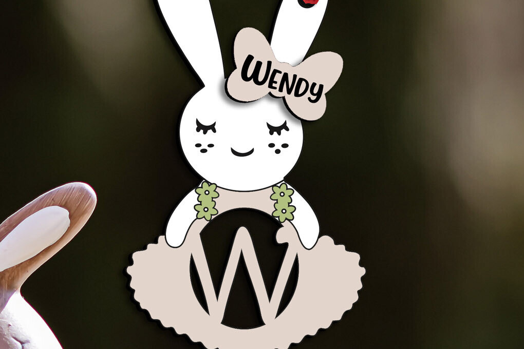 Intra απο ξύλο plywood 3mm-4mm πάχος – SVG Laser Πασχαλινό γράμμα W Bunny φόρεμα Δίασταση  20x20 cm INTRAFABR-114576239