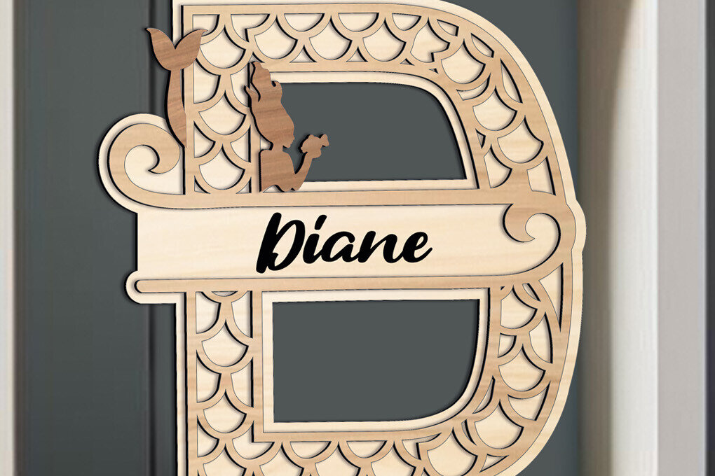 Intra απο ξύλο plywood 3mm-4mm πάχος – SVG Γράμμα D Δώρο αλφάβητου Γοργόνας Ωκεανού Δίασταση  20x20 cm INTRAFABR-122532109