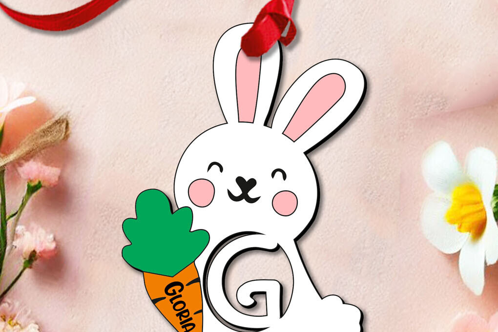 Intra απο ξύλο plywood 3mm-4mm πάχος – SVG Γράμμα G Πασχαλινό στολίδι Δώρο λαγουδάκι Δίασταση  20x20 cm INTRAFABR-113071499