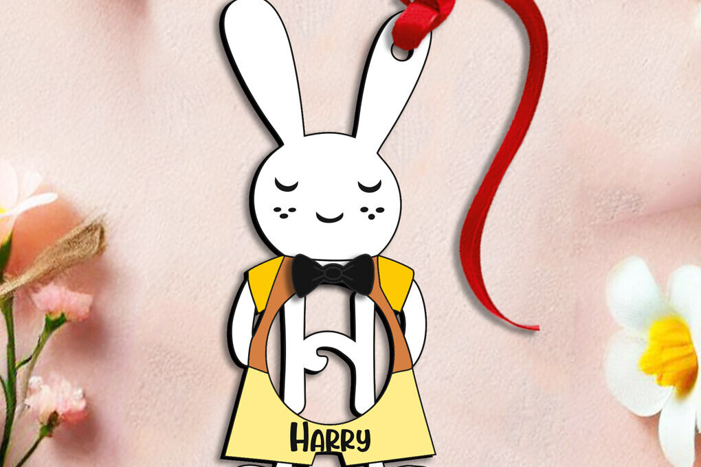 Intra απο ξύλο plywood 3mm-4mm πάχος – SVG Γράμμα H Πασχαλινό καλάθι με αρσενικό λαγουδάκι Δίασταση  20x20 cm INTRAFABR-114699759