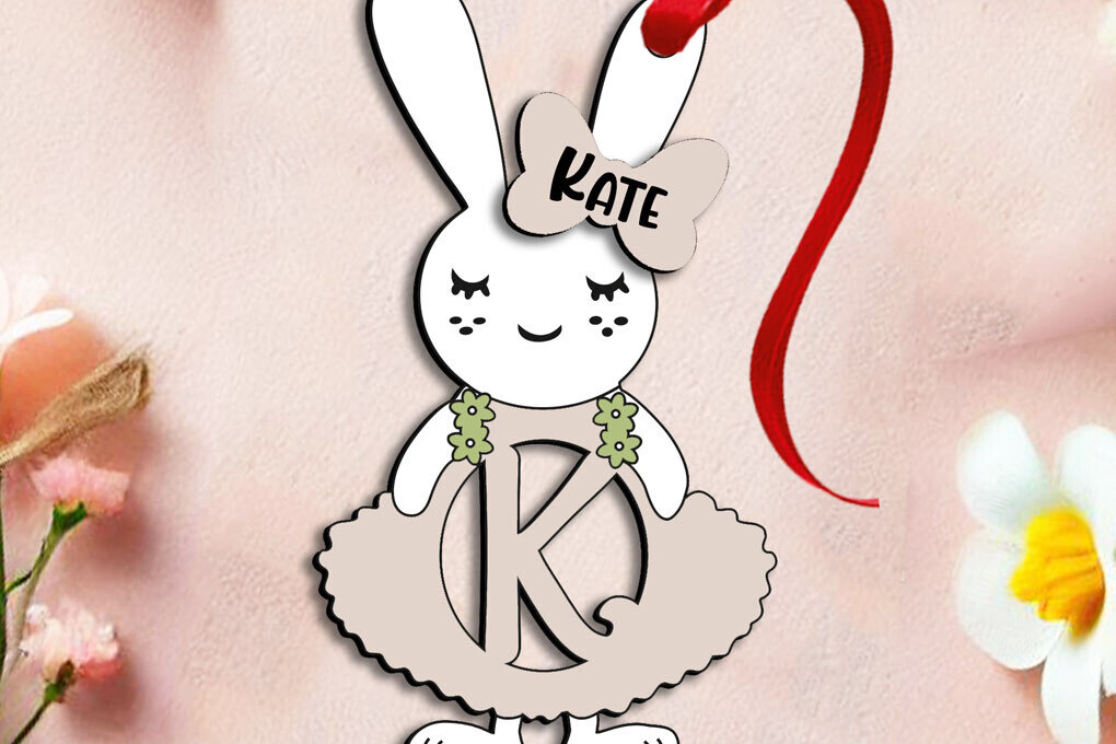 Intra απο ξύλο plywood 3mm-4mm πάχος – SVG Letter K Πασχαλινό φόρεμα λαγουδάκι Laser Δίασταση  20x20 cm INTRAFABR-114399212