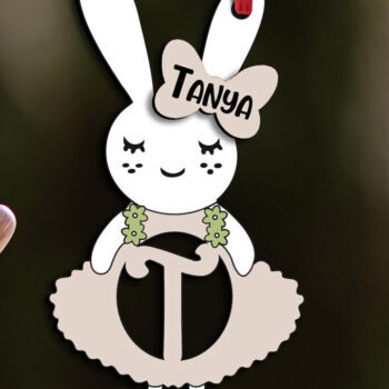 Intra απο ξύλο plywood 3mm-4mm πάχος – SVG Letter T Πασχαλινό φόρεμα λαγουδάκι Laser Δίασταση  20x20 cm INTRAFABR-114576109 - Image 1