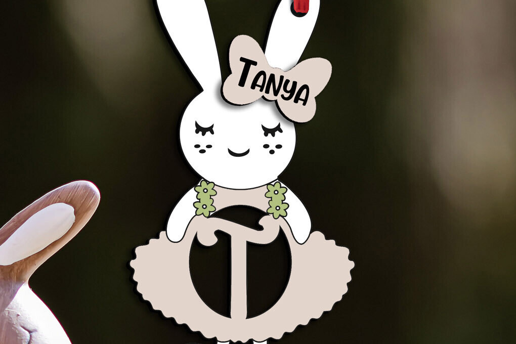 Intra απο ξύλο plywood 3mm-4mm πάχος – SVG Letter T Πασχαλινό φόρεμα λαγουδάκι Laser Δίασταση  20x20 cm INTRAFABR-114576109