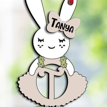 Intra απο ξύλο plywood 3mm-4mm πάχος – SVG Letter T Πασχαλινό φόρεμα λαγουδάκι Laser Δίασταση  20x20 cm INTRAFABR-114576109 - Image 2