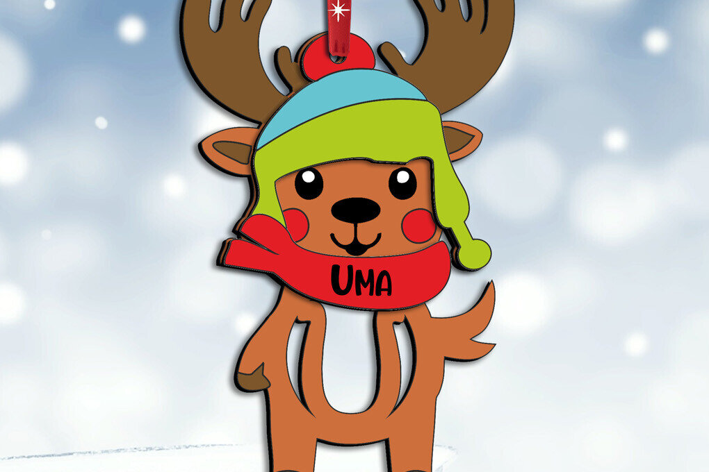 Intra απο ξύλο plywood 3mm-4mm πάχος – Χριστουγεννιάτικο στολίδι Letter U Deer Δίασταση  20x20 cm INTRAFABR-111564441