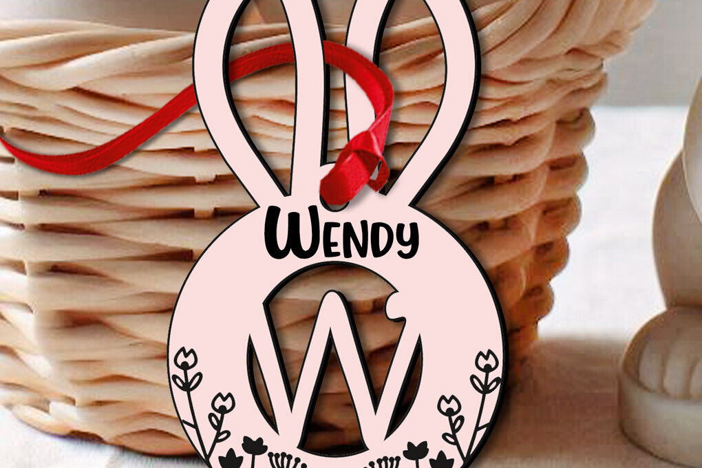 Intra απο ξύλο plywood 3mm-4mm πάχος – SVG Γράμμα W Καλάθι Ετικέτα λαγουδάκι Δίασταση  20x20 cm INTRAFABR-118450622