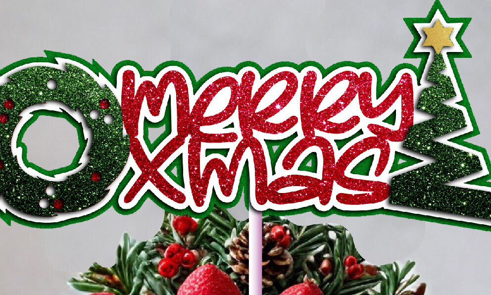 Intra απο ξύλο plywood 3mm-4mm πάχος – SVG Merry X-mas Cake Topper Δίασταση  20x20 cm INTRAFABR-112666704