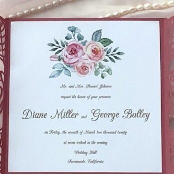 Intra απο ξύλο plywood 3mm-4mm πάχος – Προσκλητήριο γάμου με τριαντάφυλλα Δίασταση 20x20 cm INTRAFABR-32318258 - Image 1