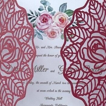 Intra απο ξύλο plywood 3mm-4mm πάχος – Προσκλητήριο γάμου με τριαντάφυλλα Δίασταση 20x20 cm INTRAFABR-32318258 - Image 2