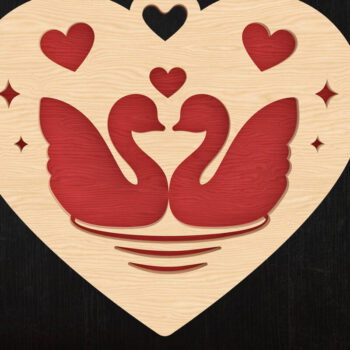 Intra απο ξύλο plywood 3mm-4mm πάχος – Swan Couple Heart Valentine Design Δίασταση  40x30 cm INTRAFABR-113314827 - Image 1