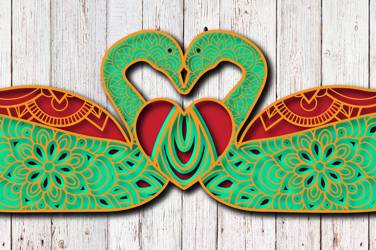 Intra απο ξύλο plywood 3mm-4mm πάχος – Αρχείο κοπής με λέιζερ πολλαπλών στρώσεων Swan in Love Δίασταση  20x20 cm INTRAFABR-24313889