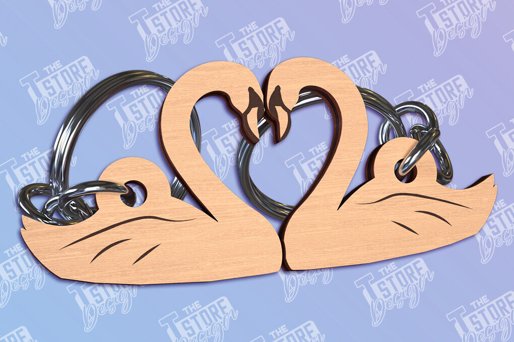 Intra απο ξύλο plywood 3mm-4mm πάχος – Κύκνος Μπρελόκ Ζευγάρι  κοπής με λέιζερ Δίασταση  5x5 cm INTRAFABR-96297999