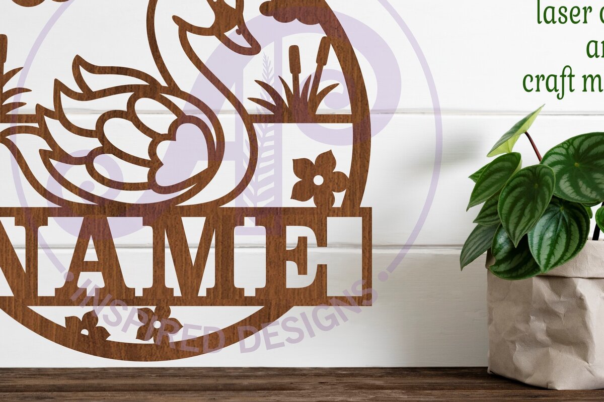 Intra απο ξύλο plywood 3mm-4mm πάχος – Πρότυπο κοπής λέιζερ Swan Name Sign Δίασταση  40x30 cm INTRAFABR-99593724