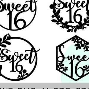 Intra απο ξύλο plywood 3mm-4mm πάχος – Sweet 16 Cake Topper, Happy Birthday Δίασταση  20x20 cm INTRAFABR-33474761